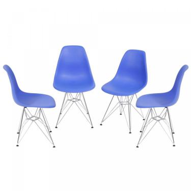 Imagem de Kit 4 Cadeiras Base Cromada Dkr OR Design Azul Escuro/Cromado