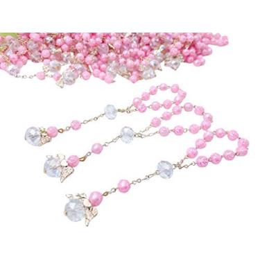 Imagem de San Joaquin Creations 25 peças de lembrancinhas de batismo rosa com anjos mini rosários banhados a ouro contas de acrílico / Recuerditos de Bautismo/lembrancinhas de