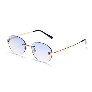 Imagem de Óculos de sol ovais sem aro retrô feminino designer de luxo tons gradiente masculino óculos de sol uv400 vintage óculos, 6, tamanho único