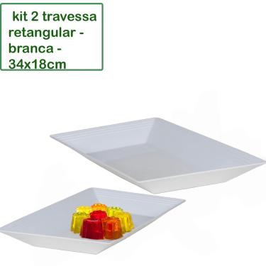 Imagem de Kit 2 Travessa Saladeira Petisqueira Retangular Le Chef Branca Plástico 34x18x4 cm