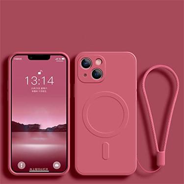 Imagem de Capa de pulseira de silicone para iPhone 14 13 12 11 Mini Pro XS Max XR X 8 7 Plus Capa de carga magnética sem fio, rosa vermelha, para iPhone 8 Plus