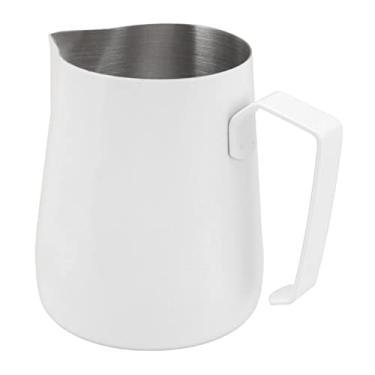 Imagem de Jarro para Espuma de Leite Padrão Fashion 304 Aço Inoxidável Multiuso Jarro para Vaporização de café Design de Uma Peça Grau Alimentício para Cafeteria (Branco)