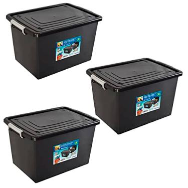 Imagem de Kit 3 Caixas Organizadoras 56 Litros C/Tampa e Trava Preta 25793PM Arqplast