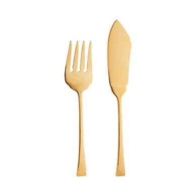 Imagem de WOLFF - Conjunto 2 Peças Faca e Garfo para Servir de Aço Inox Berna Dourado