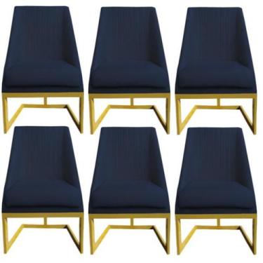 Imagem de Kit 06 Cadeiras Para Sala De Jantar Ana Base De Ferro Veludo Azul Mari
