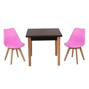 Imagem de Conjunto Mesa de Jantar Luiza 80cm Preta com 2 Cadeiras Leda - Rosa