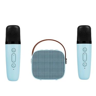 Imagem de Mini máquina de karaokê com 2 microfones sem fio, alto falante Bluetooth portátil para crianças e adultos, presentes para meninas e meninos festa de aniversário em casa (2 mic azul)