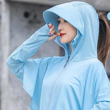 Imagem de Camisa de Sol Com Capuz, Camisa de Sol de Aba Estendida para Caminhadas (Azul)