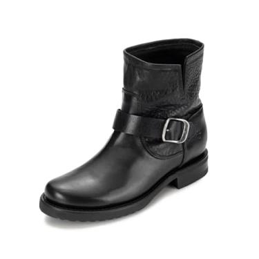 Imagem de Frye Botas femininas Veronica feitas de couro de flor integral com ferragens de metal antigo e à prova d'água, estrutura Goodyear Welt costurada à mão – Altura do cano 13,5 cm, Preto - Apalusa, 6