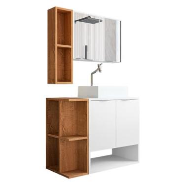 Imagem de Gabinete Banheiro Star 2 Portas com Espelheira e Cuba Dalla Branco/naturale