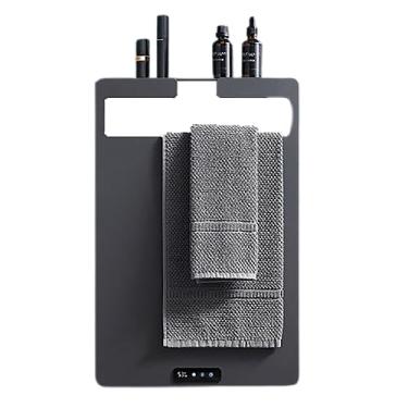 Imagem de Toalheiro elétrico para casa de banho inteligente trilhos de secagem de aquecimento de hotel aquecedor de toalhas de alumínio com temporizador de controle de temperatura, preto, 550 * 360 x 71 mm