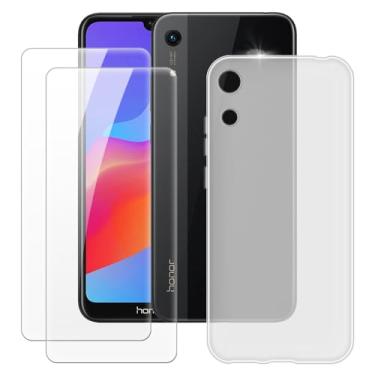 Imagem de MILEGOO Capa para Huawei Honor Play 8A + 2 peças protetoras de tela de vidro temperado, capa de TPU de silicone macio à prova de choque para Huawei Y6 Pro 2019 (6,1 polegadas), branca