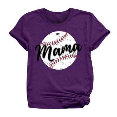 Imagem de PKDong Camiseta de beisebol mamãe beisebol camiseta gola redonda camiseta manga curta tops femininos 2024 modernos tops femininos, Roxa, XXG
