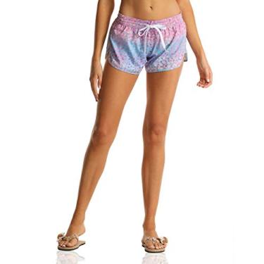 Imagem de Nonwe Short de corrida feminino de secagem rápida sólido verão férias traje de banho com cordão azul impresso G