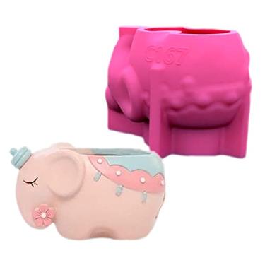 Imagem de Grainrain Molde de animal de elefante DIY suporte de vela vaso de resina de silicone epóxi concreto molde (C167)