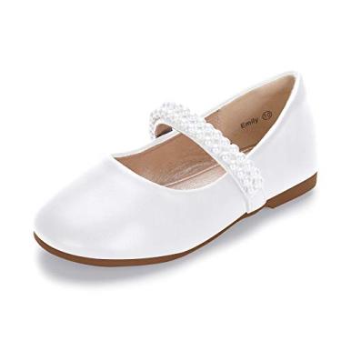 Imagem de Hehainom Alisa Mary Jane, sapatos sociais para meninas pequenas, sapatilhas de balé com laço para festas escolares, Emily Branco PU, 12 Little Kid