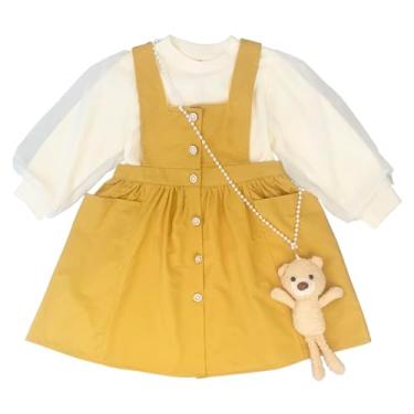 Imagem de Peacolate Conjunto de roupas de verão para meninas de 4 a 8 anos, 2 peças, camiseta e saia jeans, Amarelo, 4 Anos