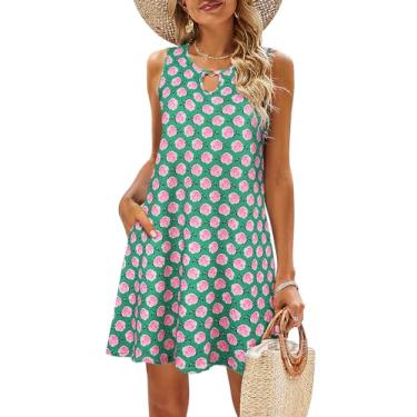 Imagem de SimpleFun Vestidos de verão para mulheres 2024 camiseta floral de praia vestidos casuais boho com bolsos, Floral verde, GG