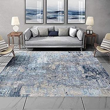 Imagem de Estilo moderno tapete designer de pilha curta esfregado branco azul cinza abstrato tinta quarto acessórios para casa sala de estar tapete, 1.6x2.3m