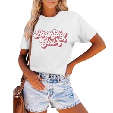 Imagem de Fkatuzi Camisetas de aniversário femininas fofas de aniversário para meninas camiseta estampada de algodão manga curta camiseta rosa verão, Branco, G
