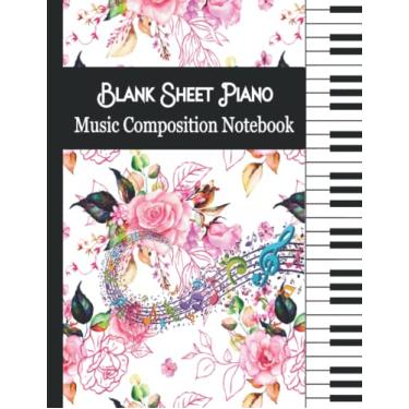 Imagem de Caderno de composição musical de piano de folha em branco: caderno de partituras em branco, caderno de escrita de música de piano de equipe ampla.