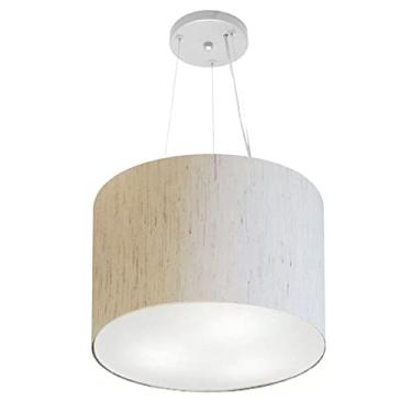Imagem de Lustre Pendente Cilíndrico Cúpula Tecido 40x30 cm, Vivare Iluminação, Pendente4183 LLA-35, Linho Bege, Médio
