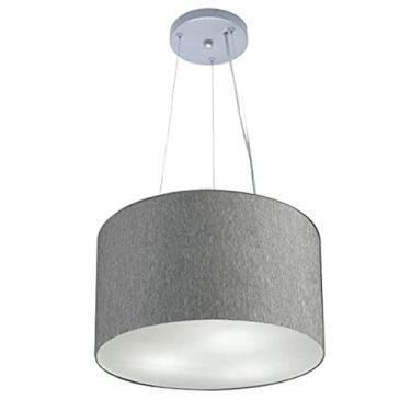 Imagem de Lustre Pendente Cilíndrico Cúpula Tecido 40x25 cm, Vivare Iluminação, Pendente4182 CZ, Cinza, Médio