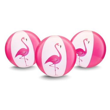 Imagem de Pacote com 3 bolas de praia de flamingo rosa jumbo de coco - 3 bolas de praia infláveis grandes rosa e brancas - ótimas para festas de verão e eventos de natação