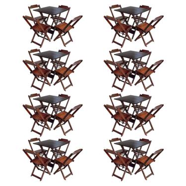 Imagem de Kit 8 Jogos De Mesa Com 4 Cadeiras De Madeira Dobravel 70x70 Ideal Para Bar E Restaurante - Imbuia