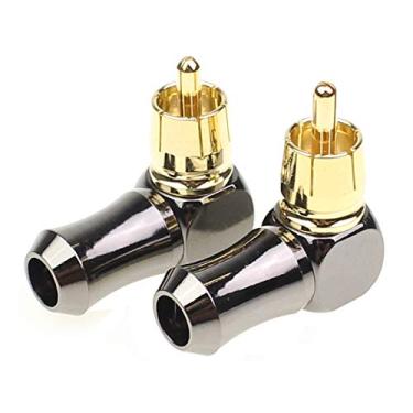 Imagem de exgoofit Adaptador de plugue macho RCA Hi End pacote com 2 conectores de solda Phono de áudio banhado a ouro com ângulo reto de latão 90 graus com estrutura sólida