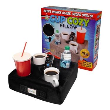 Imagem de O Cup Cozy Pillow cinza original - como visto na TV - o melhor suporte de copo do mundo para sofá/cama/carro para bebidas/lanches/controles remotos! (preto, 5 furos)