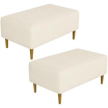 Imagem de Kit 02 Puffs Decorativos Sala de Estar Cléo W01 Pés Palito 90 cm Linho Cru - Lyam Decor