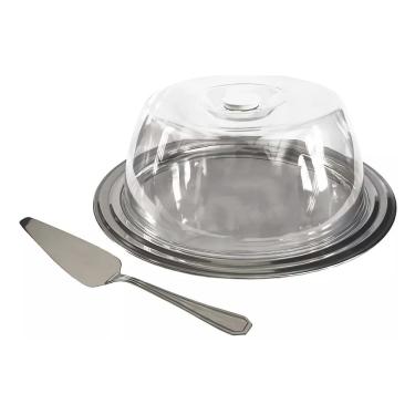 Imagem de Porta Bolo Inox Com Tampa De Acrílico Fratelli Boleira Suporte Para Bolos Com Espátula
