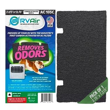Imagem de RV Air Filtro de carbono – Filtro de ar de carvão ativado, classificação MERV 6, para absorção de odores, inclui 1 filtro pré-cortado para condicionadores de ar de veículos recreativos, modelo 105C