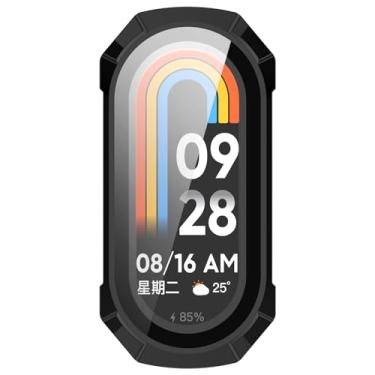 Imagem de MOTONG Capa protetora para relógio com cobertura total para PC, protetor de tela de vidro temperado compatível com Xiaomi Smart Band 9 (preto)