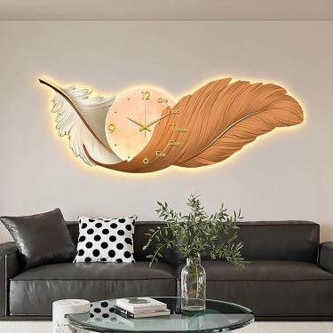 Imagem de Parede de penas grandes para decoração de sala de estar, arte de parede de penas com luz noturna, resina 3D, arte de parede de asas grandes, escultura de parede, lâmpada de suspensão de pare