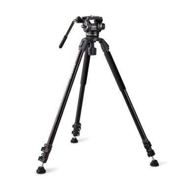 Imagem de RAUBAY 70.8" Video Camera Tripod, Heavy Duty Tripods Stand with 360° Pan & 165° Tilt Fluid Head, 75mm Bowl Base, Aluminum Single Tube Legs, QR Plate, Max. Load 17.6lb for DSLR Camera, Camcorder (DV-3)