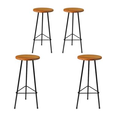 Imagem de Kit 4 Banquetas alta para balcão em aço carbono estilo industrial com assento sem encosto moderna para cozinha, bares, restaurantes churrasqueira ALUMINUM DECOR (ASSENTO EM PEROBA)