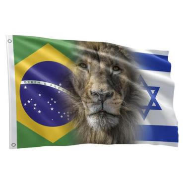 Imagem de Bandeira Israel Brasil e Leão de Judá 1,50 X 0,90 M - Fadrix