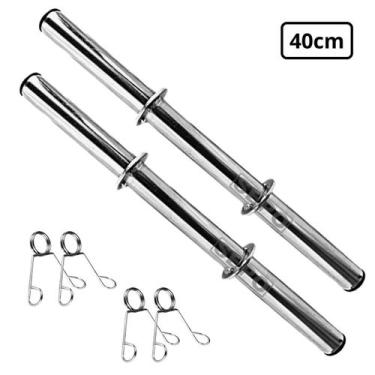 Imagem de Kit Par De Halteres Barras Fitness Tubo Oca 40cm Prata com Presilhas -