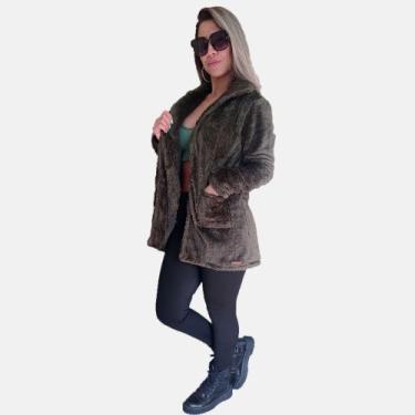 Imagem de Jaqueta Casaco Teddy Bear Manabana Feminina Blusa com Pelúcia, M, Verd