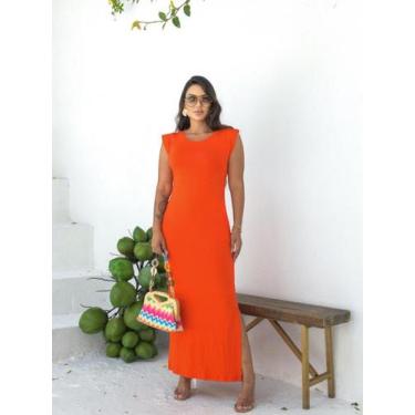 Imagem de Vestido Longo Manga Muscle Tee com Bolso - luh may, Laranja, G