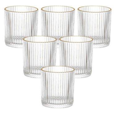 Imagem de Jogo de Copos de Vidro Transparente Graffiato Fio de Ouro 320ml 6 peça