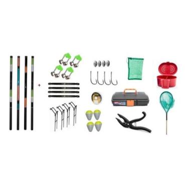 Imagem de Kit Pesca 4 Varas 3,60 Boia Anzol Chumbada Saco Alicate - Sm Pesca