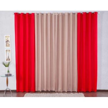 Imagem de Cortina 300X280 Com Ilhós P Sala Malha Gel - Vermelho/Avelã - Confecçõ