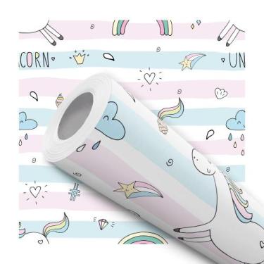 Imagem de Papel de Parede Vinílico Unicórnio Listras Colorido Quarto Infantil 3.