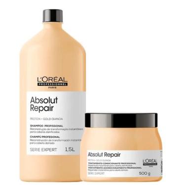 Imagem de Kit L'oréal Absolut Gold Quinoa Shampoo 1,5L e Máscara - L'Oréal Profe
