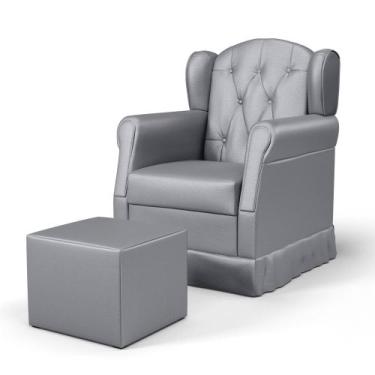 Imagem de Poltrona de Amamentação Fixa com Puff Letícia Sintético Cinza - Phoeni