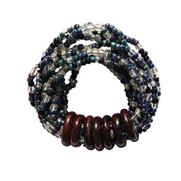 Imagem de Indomode Pulseira Bali com contas – transparente, mistura de cromo arco-íris hematita feita à mão 10 fios elástica joia feminina com anéis de madeira tamanho 16,5-19 cm com caixa de presente, Vidro,