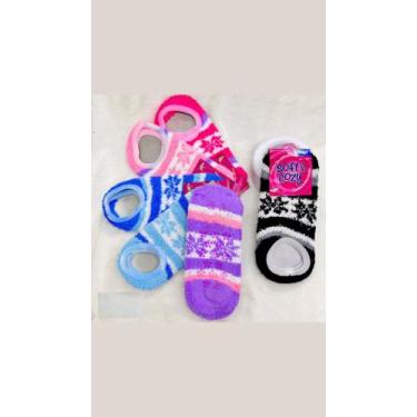 Imagem de Kit 05 Pares Meia Soquete Estilo Pantufa Lã Veludo Adulto Pelúcia Colo